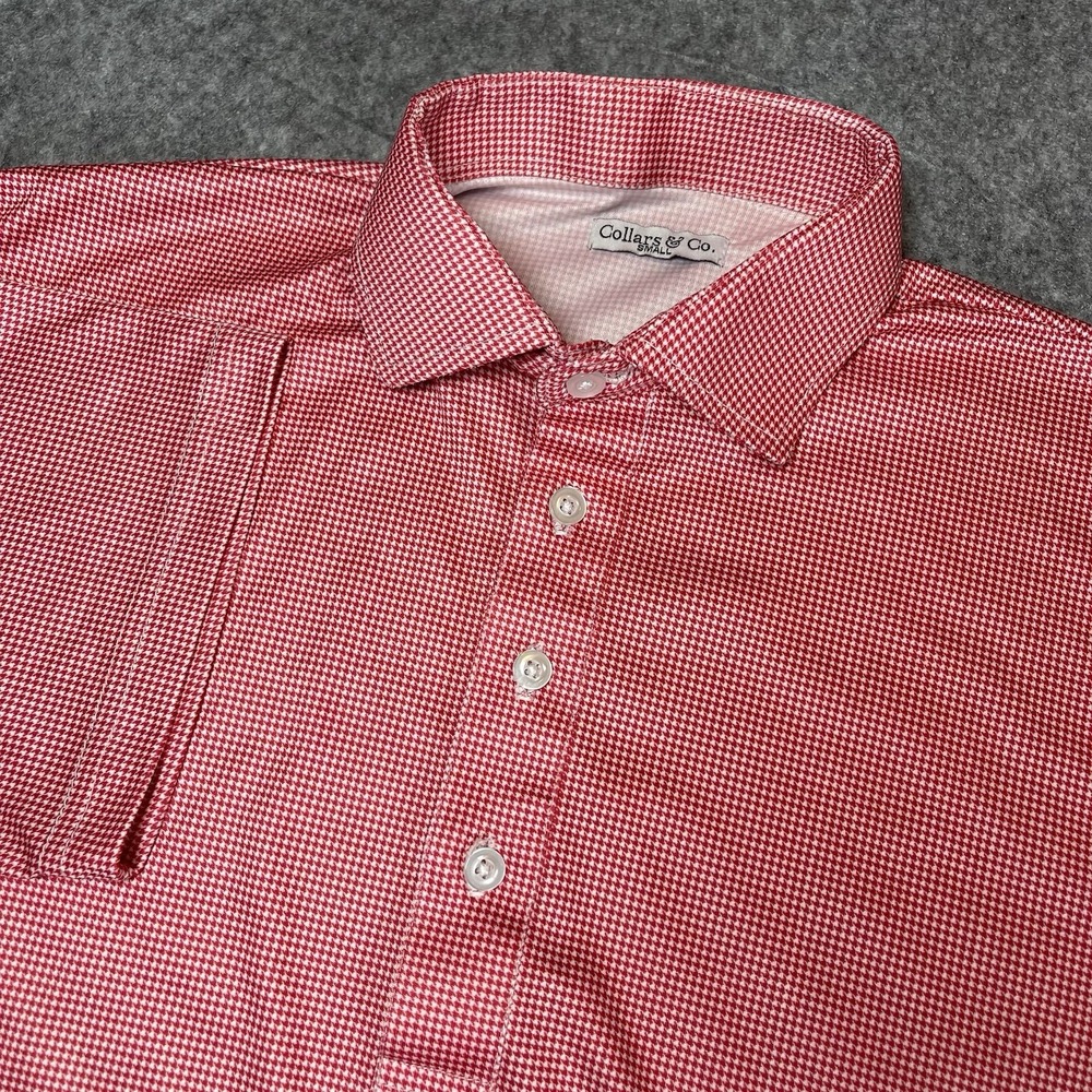 Collars & Co Dress Collar Polo Mens S Red Micro‎ Check Performance Short Sleeve